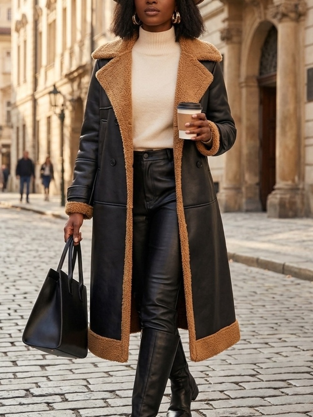 Fashion Nova Hard To Replace Faux Leather Shearling Trench Coat Black